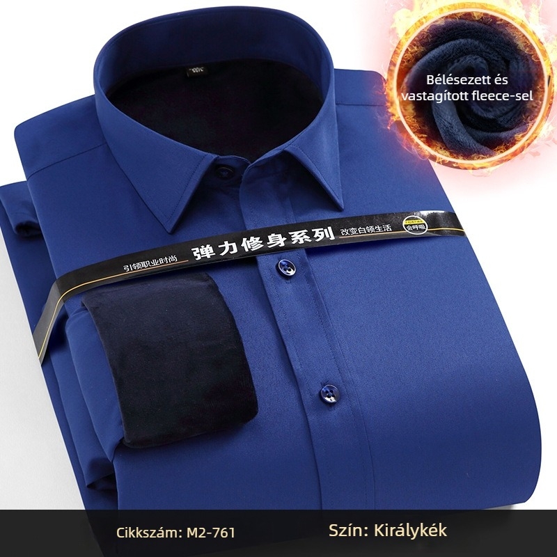 Téli melegséget fleece-béléssel, poliészter anyagból készült ing, lazább szabás