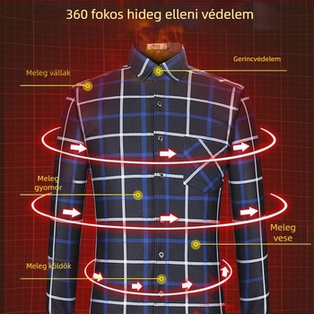 Romon férfi téli meleg ing, hosszú ujjú, kockás minta, bő szabás, hímzett részletek