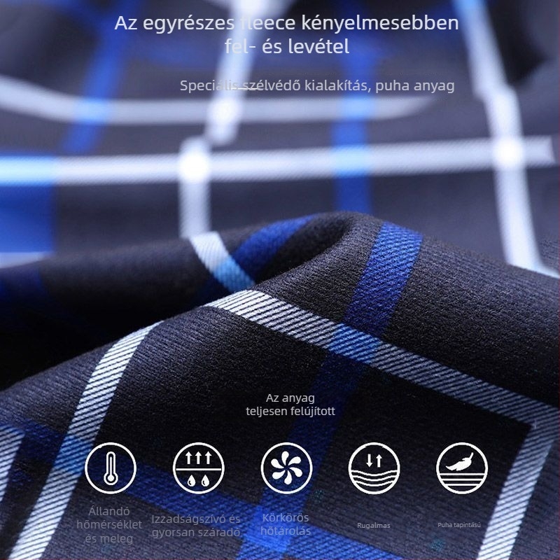 Romon férfi téli meleg ing, hosszú ujjú, kockás minta, bő szabás, hímzett részletek