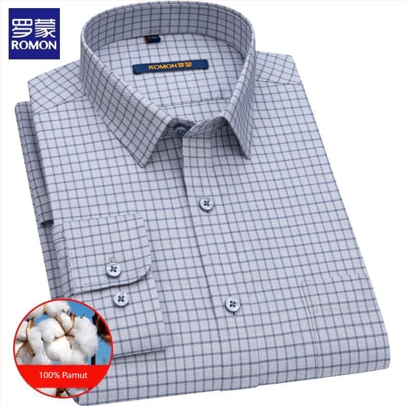 Romon pamut ing férfiaknak, hosszú ujjú, slim fit, négyzetes gallér, blokkmintás, casual viselet, 96% pamut