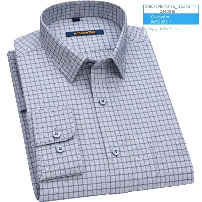 Romon pamut ing férfiaknak, hosszú ujjú, slim fit, négyzetes gallér, blokkmintás, casual viselet, 96% pamut