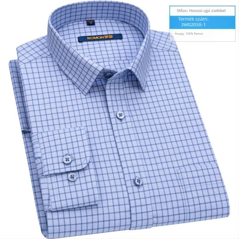 Romon pamut ing férfiaknak, hosszú ujjú, slim fit, négyzetes gallér, blokkmintás, casual viselet, 96% pamut
