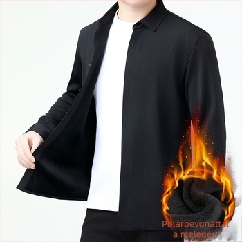 Férfi kasmír ing - hosszú ujjú, gallér típus: lapel, fleece bélés, 100% kasmír, üzleti casual téli viselet