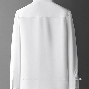 Férfi slim-fit hosszú ujjú ing, nyomott mintázat, fő anyaga kender (51–70%), széles gallér