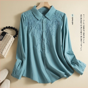 Hímzett hosszú ujjú inget, háromdimenziós szabás, ingnyak, tavasz 2024, lazán szabott