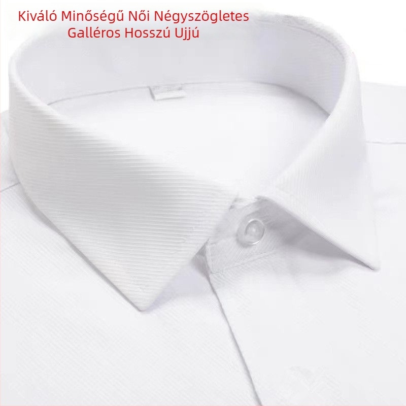 Női fehér ing négyzetes gallérral, irodai stílus, plusz méret, karcsúsított szabás a derekán