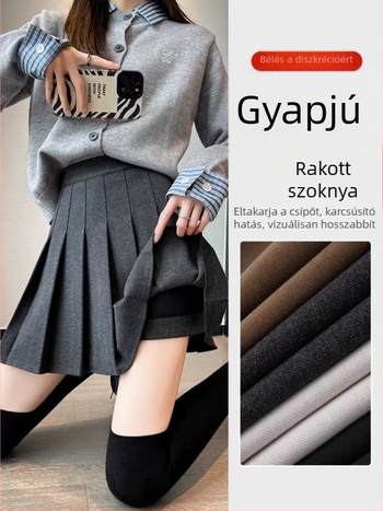 Őszi–téli vastag gyapjúhatású pliszírozott szoknya, magas derék, A-vonal, plusz méret, kis testtömeghez, JK-stílus