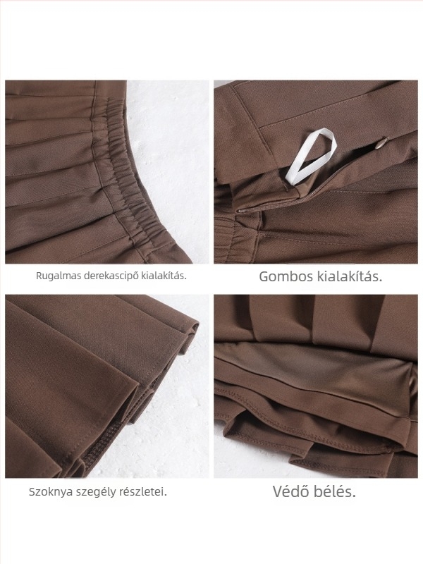 Pliszírozott szoknya, magas derekú, egyszínű, poliészter-spandex anyag (70-80% poliészter, 20-30% spandex)