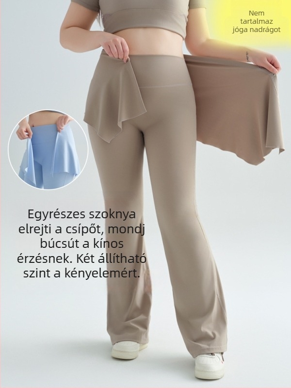 Jógázó nadrág fedő szoknya – egy darabból álló kialakítás, nylon-elasztán keverék, minden évszakban viselhető, fiatal nők számára