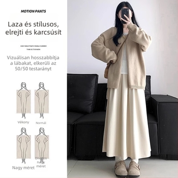 Kismama gyapjúhatású szoknya, fekete, hosszú, A-vonal, has támasztó, plusz méret, tavasz–ősz 2025.