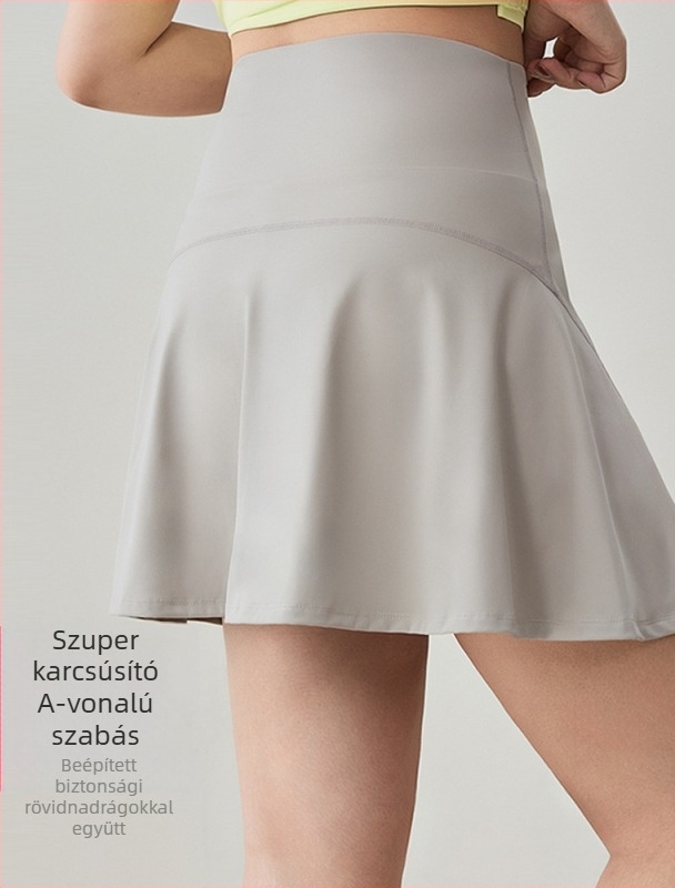Női magas derekú sportos szoknya futáshoz, teniszezéshez és jóga, beépített rövidnadrággal
