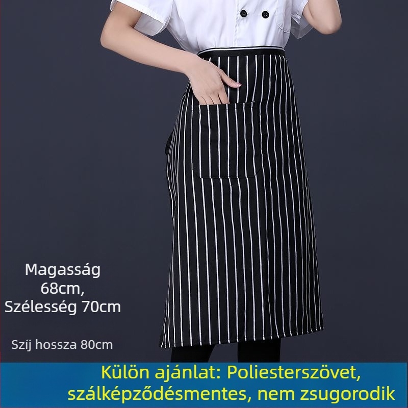 Uniszex konyhai kötény nyakpánttal, félhosszú, lélegző poliészter