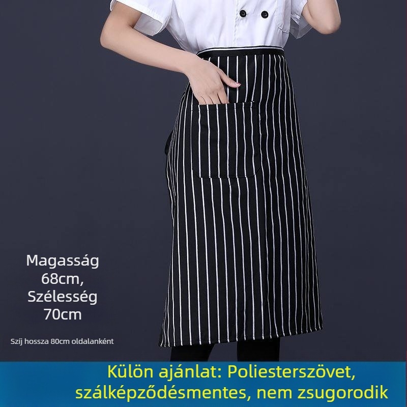 Uniszex konyhai kötény nyakpánttal, félhosszú, lélegző poliészter