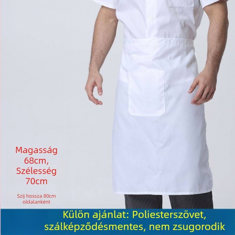 Uniszex konyhai kötény nyakpánttal, félhosszú, lélegző poliészter
