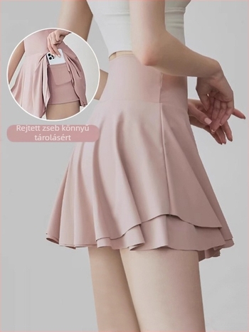 Pliszé sportos, magas derekú szoknya futáshoz és jógához – poliészter/spandex anyag, magas rugalmasság, 80–90% poliészter tartalom, 2025 tavasz