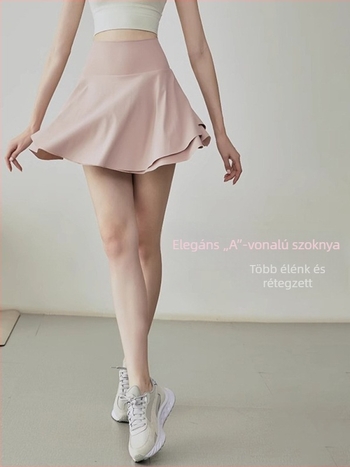 Pliszé sportos, magas derekú szoknya futáshoz és jógához – poliészter/spandex anyag, magas rugalmasság, 80–90% poliészter tartalom, 2025 tavasz