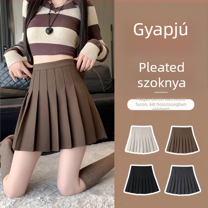 Pliszírozott gyapjú szoknya, magas derekú A-vonal, 95% poliészter, redős textúra, egyetemi stílus