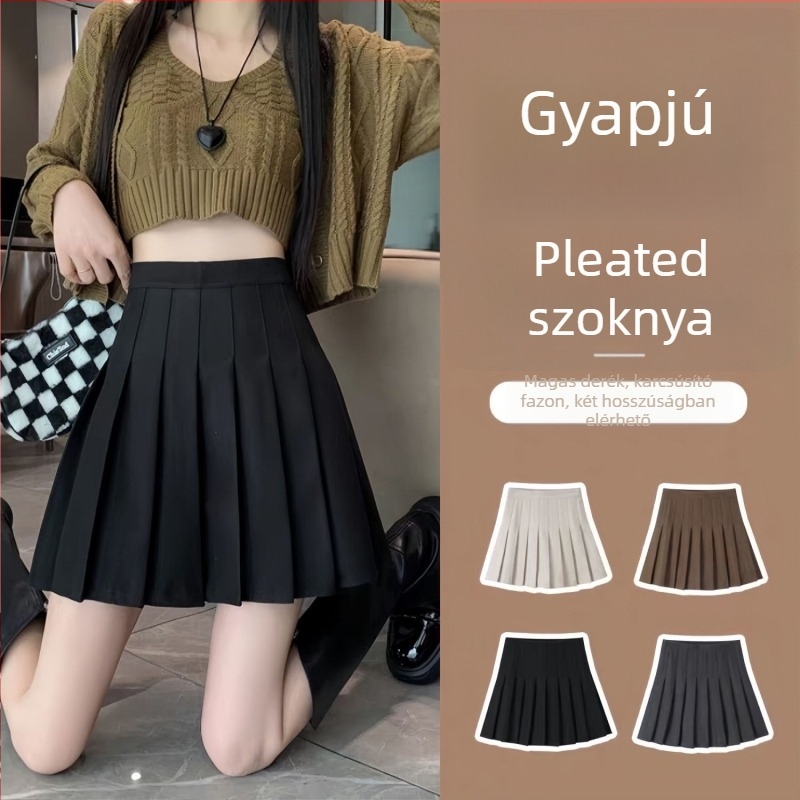 Pliszírozott gyapjú szoknya, magas derekú A-vonal, 95% poliészter, redős textúra, egyetemi stílus