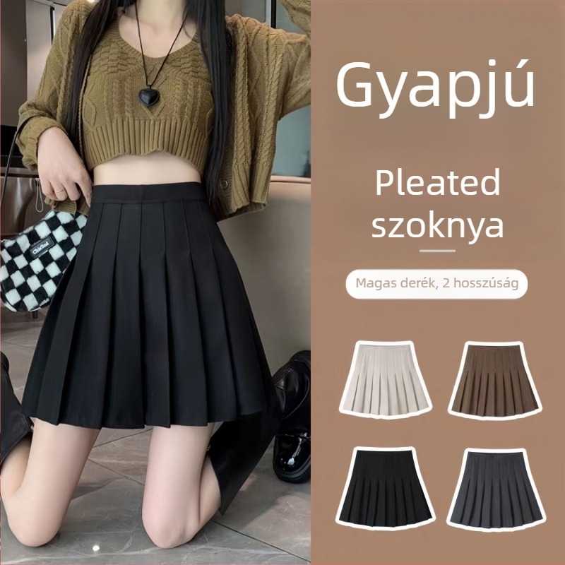 Pliszírozott gyapjú szoknya, magas derekú A-vonal, 95% poliészter, redős textúra, egyetemi stílus