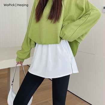 Pamut kapucnis pulóver rétegzett szegéllyel és hamis mini szoknyával; 90–95% pamut; anyag: pamut; stílus: fairy dress; Hong Kong wind retró