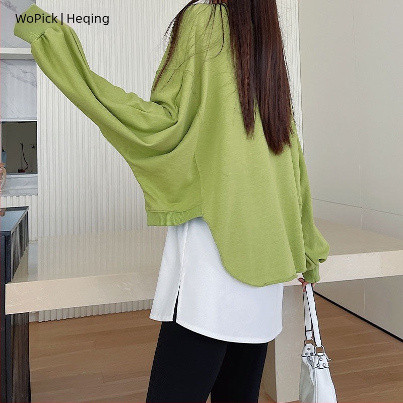 Pamut kapucnis pulóver rétegzett szegéllyel és hamis mini szoknyával; 90–95% pamut; anyag: pamut; stílus: fairy dress; Hong Kong wind retró