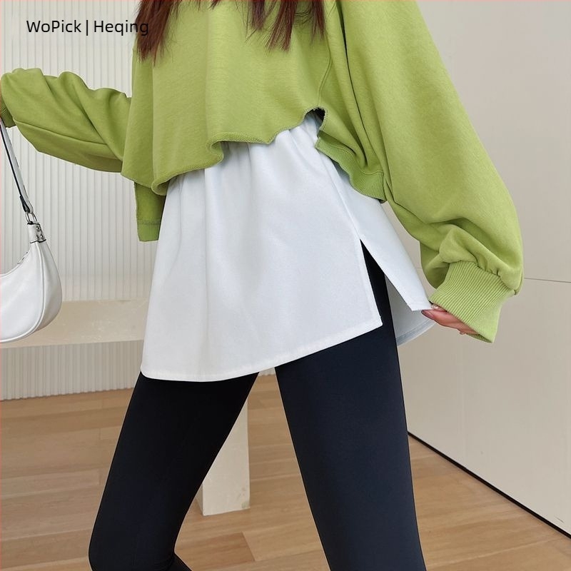 Pamut kapucnis pulóver rétegzett szegéllyel és hamis mini szoknyával; 90–95% pamut; anyag: pamut; stílus: fairy dress; Hong Kong wind retró