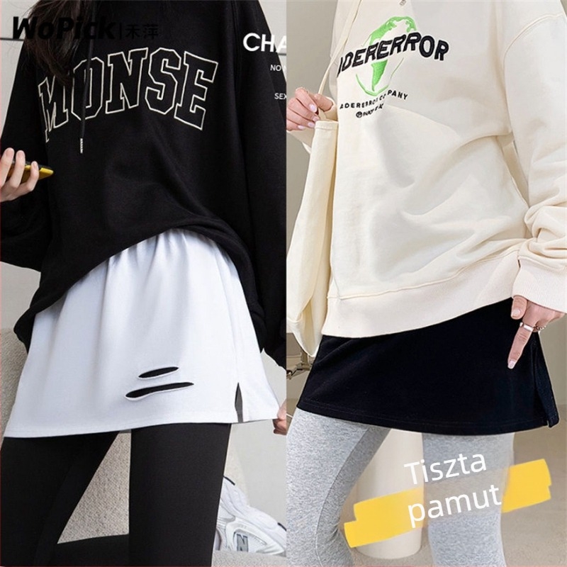 Pamut kapucnis pulóver rétegzett szegéllyel és hamis mini szoknyával; 90–95% pamut; anyag: pamut; stílus: fairy dress; Hong Kong wind retró