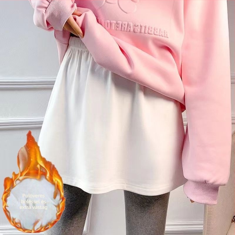 Pamut kapucnis pulóver rétegzett szegéllyel és hamis mini szoknyával; 90–95% pamut; anyag: pamut; stílus: fairy dress; Hong Kong wind retró