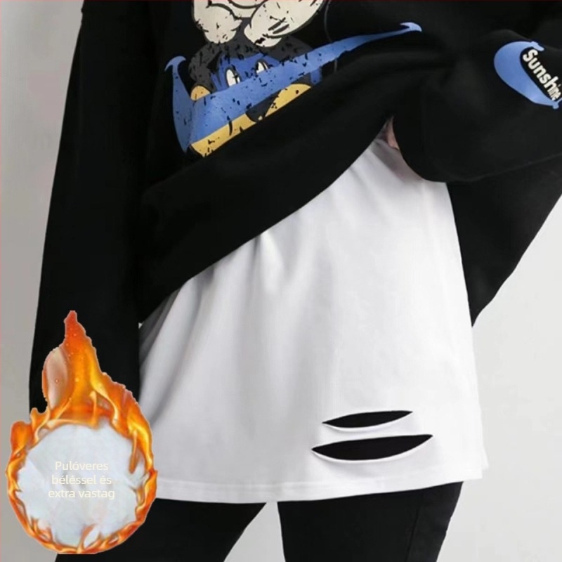 Pamut kapucnis pulóver rétegzett szegéllyel és hamis mini szoknyával; 90–95% pamut; anyag: pamut; stílus: fairy dress; Hong Kong wind retró