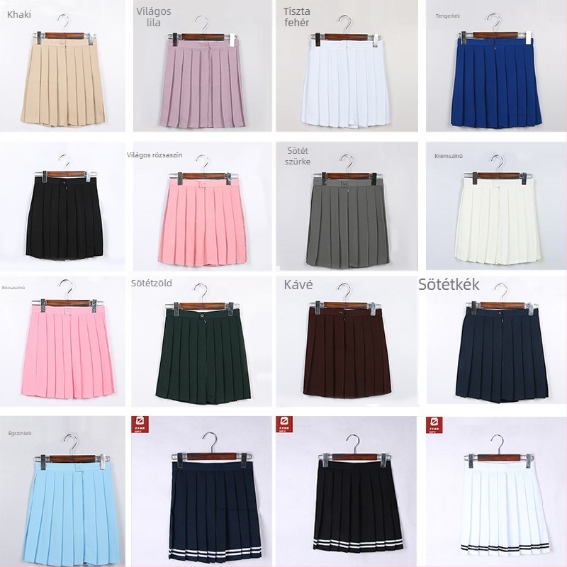 Pliszírozott szoknya, TR anyag, fő anyag tartalma 70–80%, japán stílus, rövid fazon