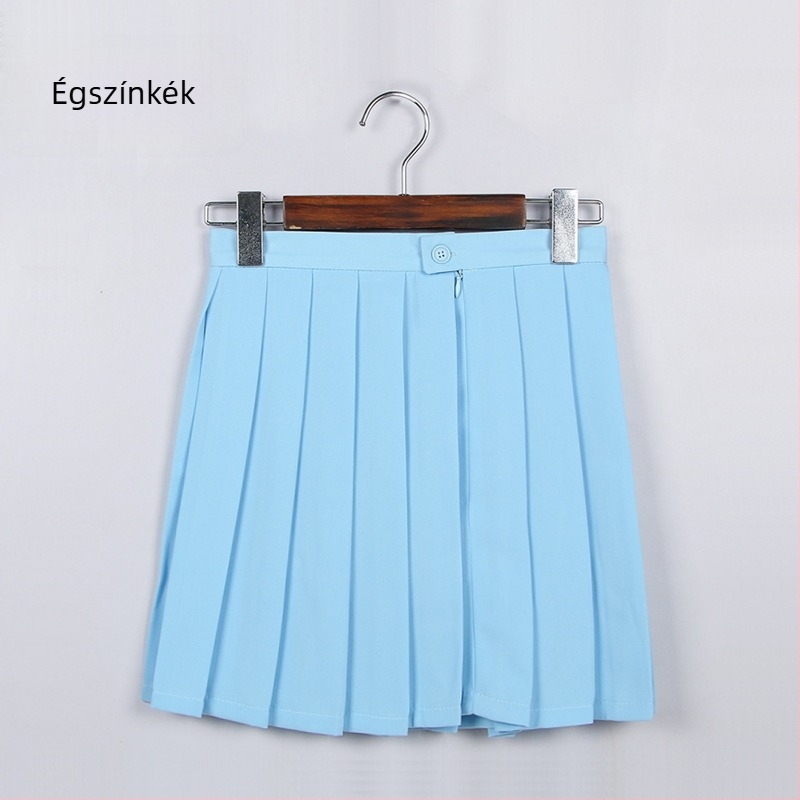 Pliszírozott szoknya, TR anyag, fő anyag tartalma 70–80%, japán stílus, rövid fazon