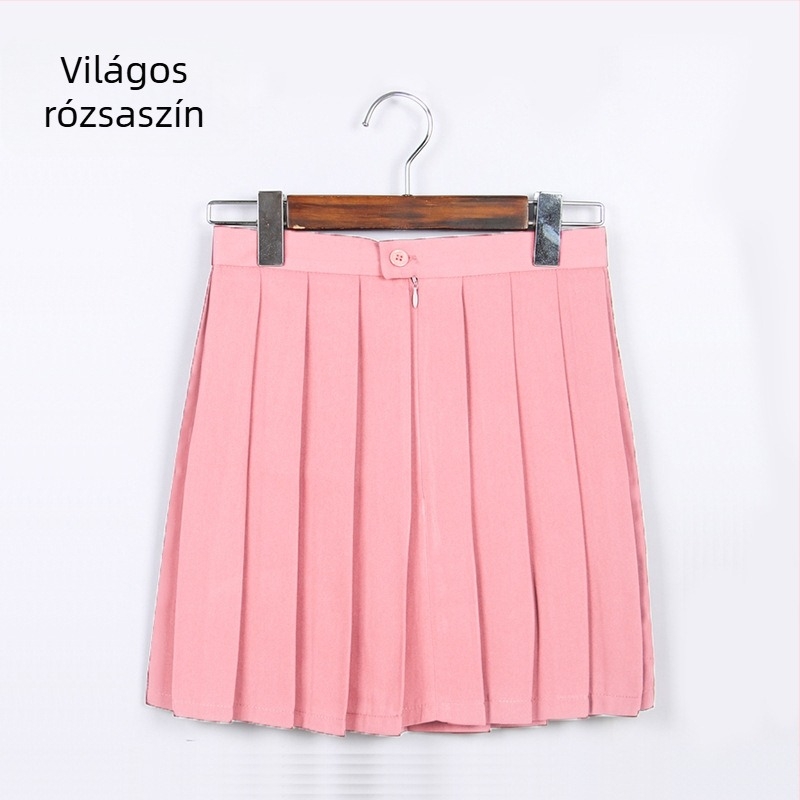 Pliszírozott szoknya, TR anyag, fő anyag tartalma 70–80%, japán stílus, rövid fazon