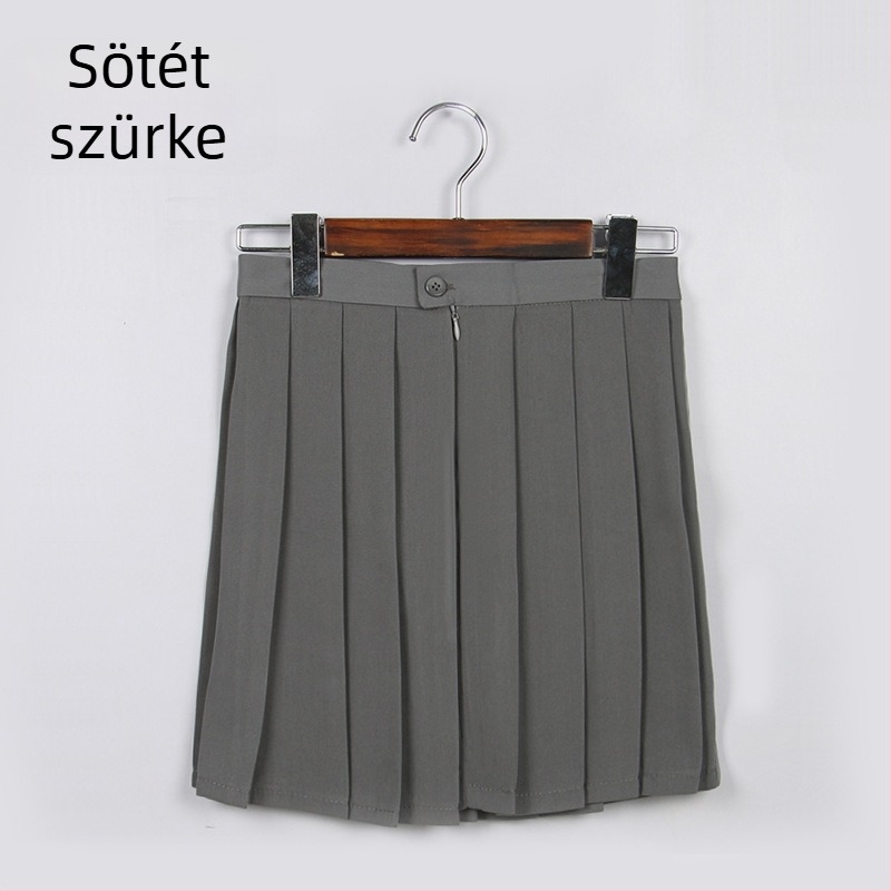 Pliszírozott szoknya, TR anyag, fő anyag tartalma 70–80%, japán stílus, rövid fazon