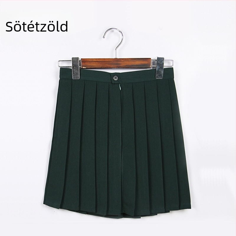 Pliszírozott szoknya, TR anyag, fő anyag tartalma 70–80%, japán stílus, rövid fazon