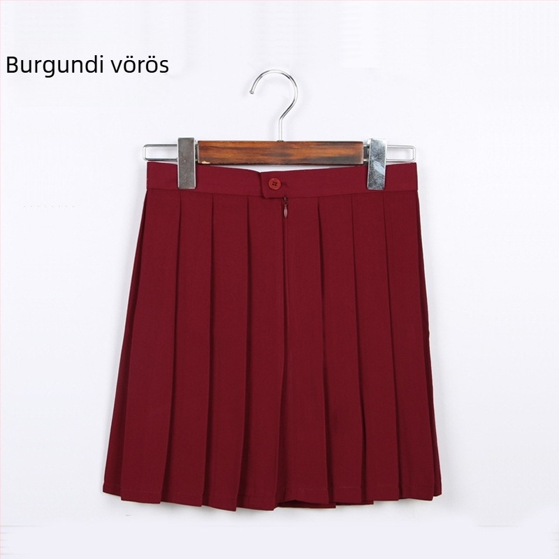 Pliszírozott szoknya, TR anyag, fő anyag tartalma 70–80%, japán stílus, rövid fazon