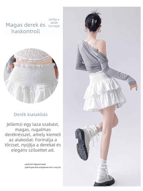 Féltest szoknya, hosszú, egyszínű minta, ránctalan poliészter anyag, 2025 tavasz