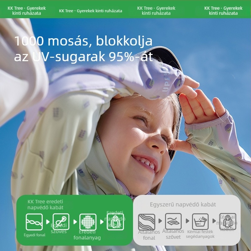 Kocotree gyerekeknek UV-védett kapucnival, légáteresztő, gyorsan száradó nylon anyagú külső ruházat, 2024 tavasz