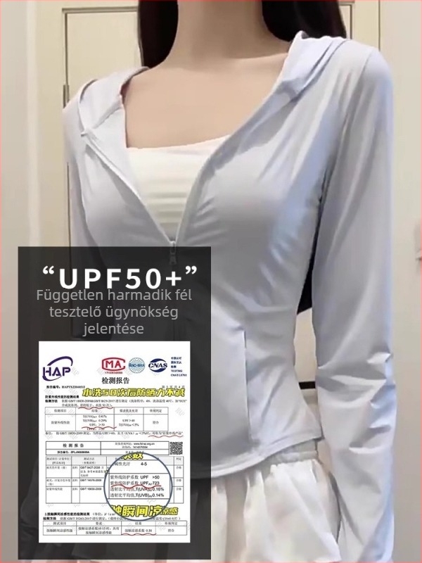 Női UV védelem kabát, hosszú ujjú, szűk szabású, rövid hossz 40–50 cm, UPF50+, poliészter-elasztán