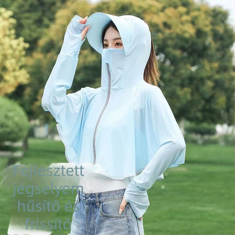 Női kapucnis napvédő felső – lélegző, gyorsan száradó, szél- és porálló, kerékpározáshoz és vezetéshez