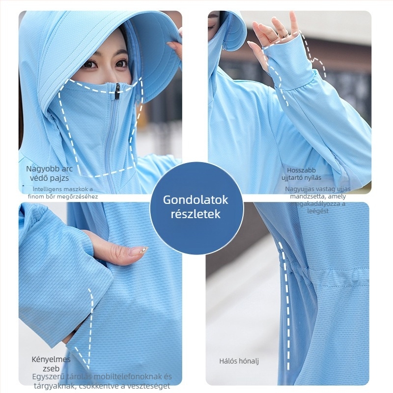 Női Ice Silk UV-védett kerékpáros kabát, légáteresztő, hosszú napsugár elleni védelem, közepes hosszúságú