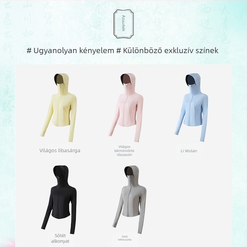 Női égkék könnyű kapucnis széldzseki, gyorsan száradó, légáteresztő UPF50+ UV-védelem – kültéri használatra
