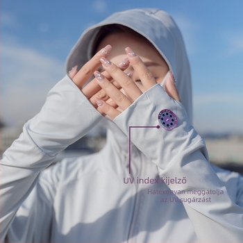 Női UV-védelmes ice-silk kabát, ultra-könnyű, szélálló, kapucnis, nylon-poliészter keverék