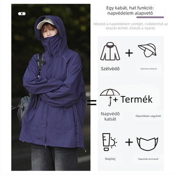 Unisex kültéri szélkabát, nylon anyag, UPF50+, kapucnival
