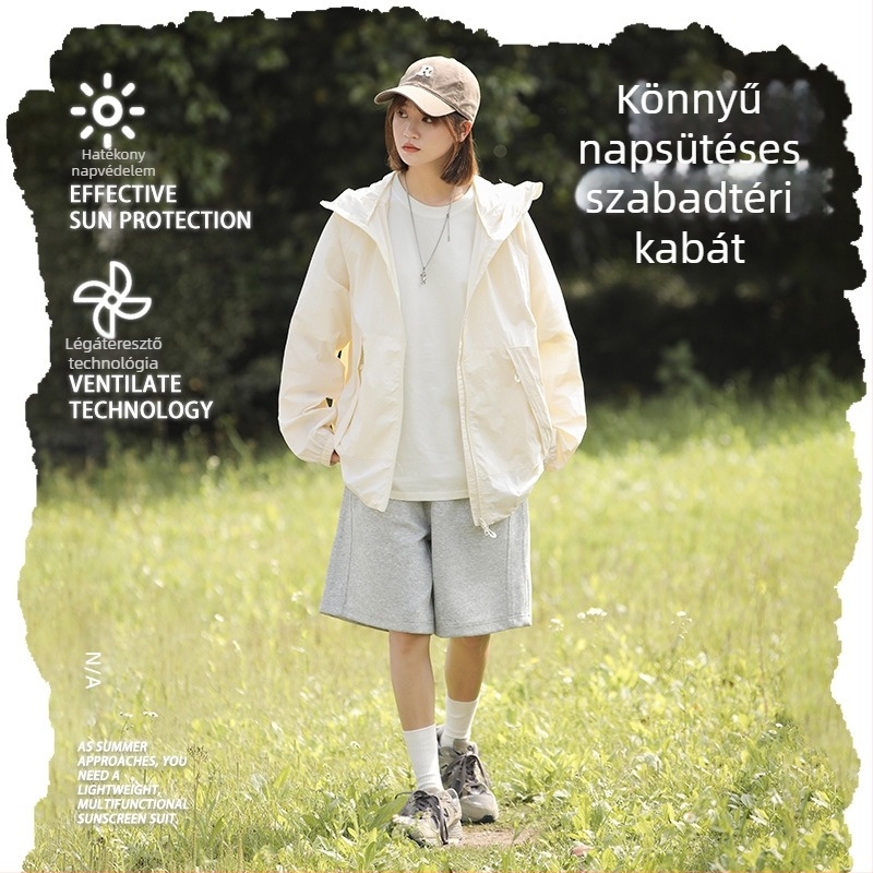 Unisex kültéri szélkabát, nylon anyag, UPF50+, kapucnival