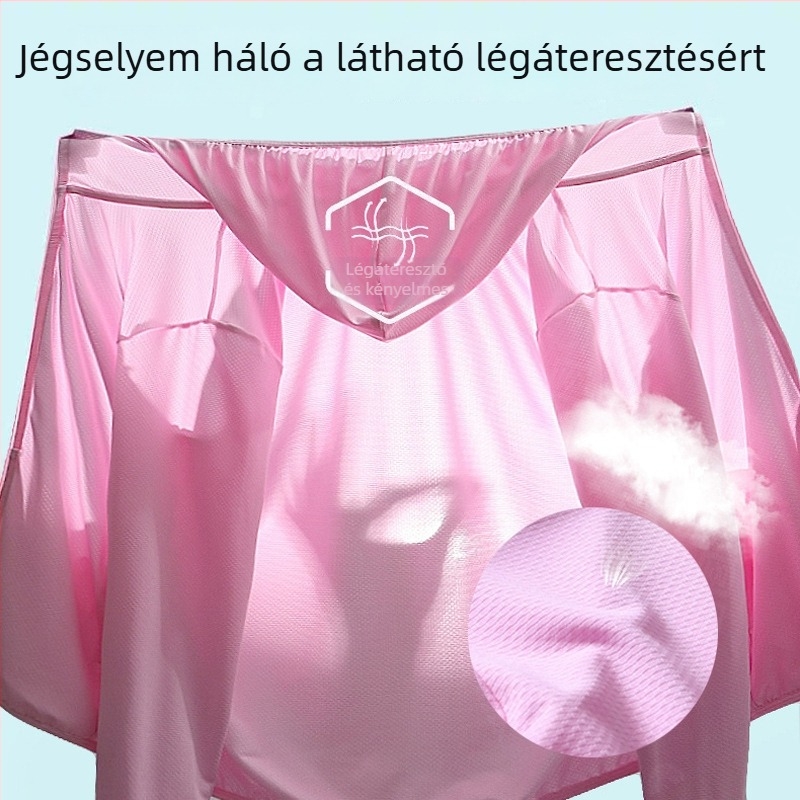 UV-védett kapucnis kabát — lélegző, szélálló, poliészter anyagból