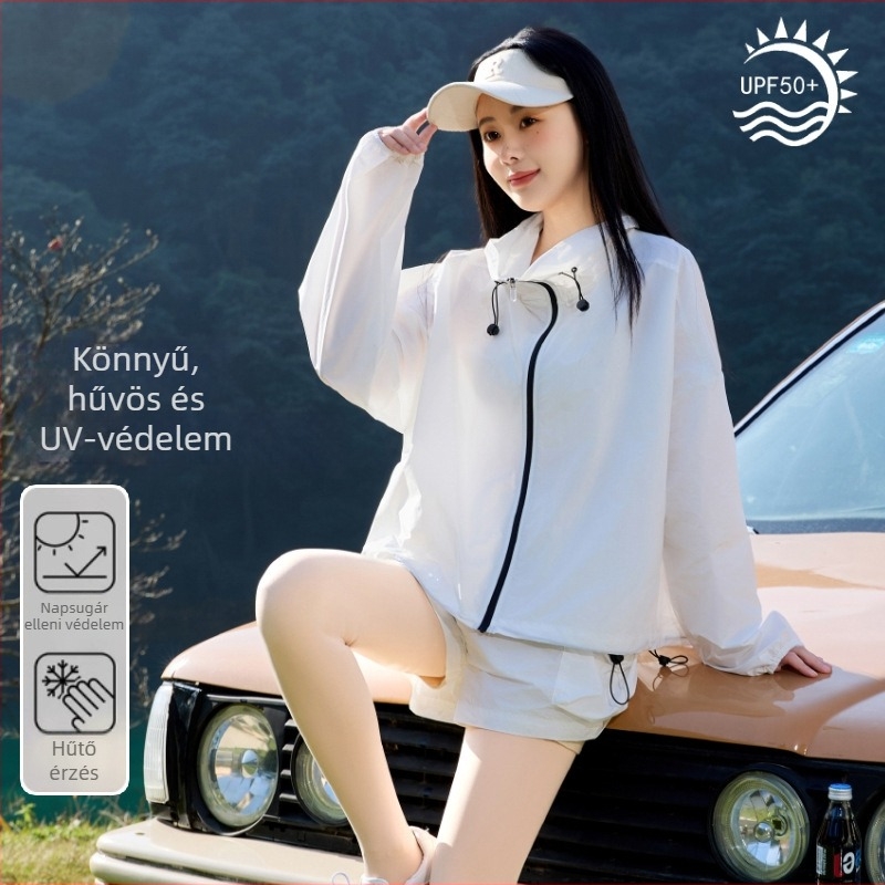 Női UPF50+ napsugárvédő Ice Silk anyagú széldzseki, lélegző, gyorsan száradó, nedvesség-elvezető, tavaszra és őszre