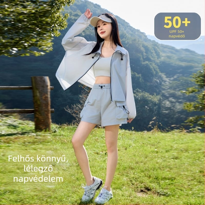Női UPF50+ napsugárvédő Ice Silk anyagú széldzseki, lélegző, gyorsan száradó, nedvesség-elvezető, tavaszra és őszre