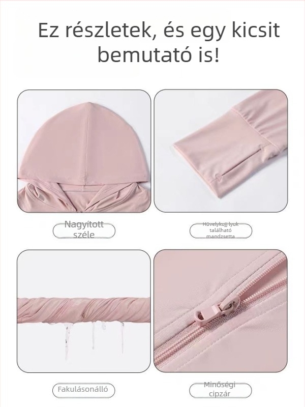 Kültéri széldzseki UV-50+ védelemmel, gyorsan száradó, lélegző, nylon anyagú, kapucnis