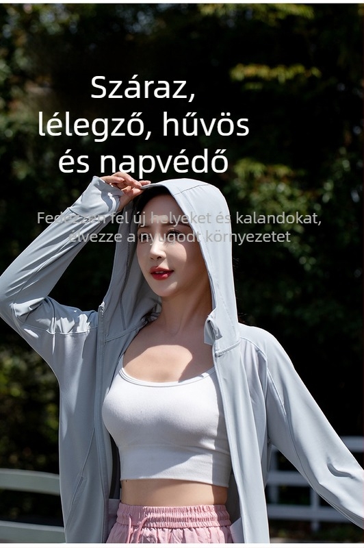 Uniszex napvédő dzseki UPF50+, légáteresztő poliészterből, kapucnival, kempingezéshez, túrázáshoz és horgászathoz