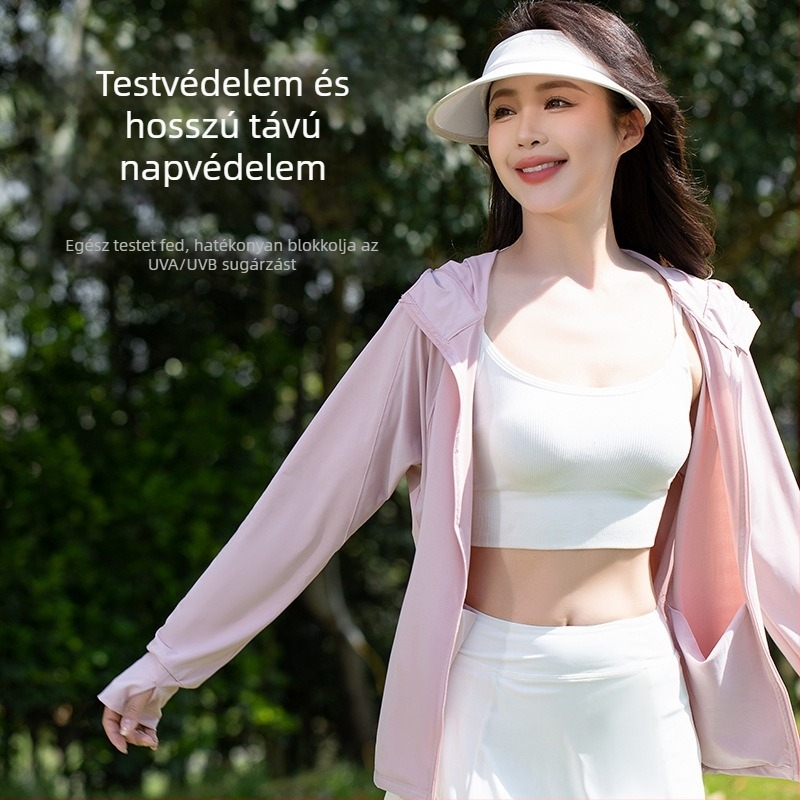 Uniszex napvédő dzseki UPF50+, légáteresztő poliészterből, kapucnival, kempingezéshez, túrázáshoz és horgászathoz